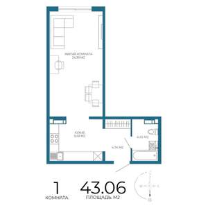 1-к квартира, строящийся дом, 43м2, 5/17 этаж