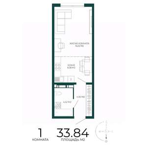1-к квартира, строящийся дом, 34м2, 12/17 этаж