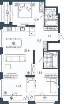 3-к квартира, вторичка, 85м2, 19/24 этаж