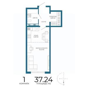 1-к квартира, строящийся дом, 37м2, 15/17 этаж
