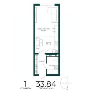 1-к квартира, строящийся дом, 34м2, 12/17 этаж