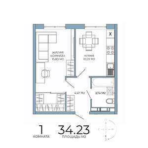 1-к квартира, строящийся дом, 34м2, 9/18 этаж