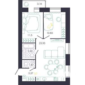 2-к квартира, вторичка, 59м2, 12/14 этаж