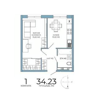 1-к квартира, строящийся дом, 34м2, 12/18 этаж