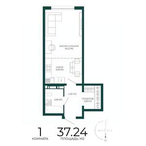 1-к квартира, строящийся дом, 37м2, 11/17 этаж
