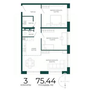 3-к квартира, строящийся дом, 75м2, 2/17 этаж