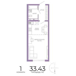 1-к квартира, строящийся дом, 33м2, 2/17 этаж