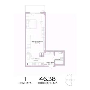 1-к квартира, строящийся дом, 46м2, 17/17 этаж