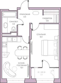 1-к квартира, вторичка, 49м2, 8/16 этаж
