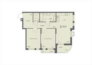2-к квартира, вторичка, 75м2, 3/18 этаж