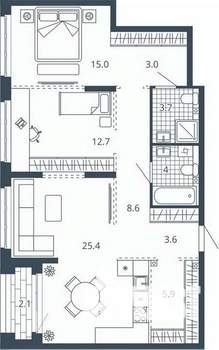 2-к квартира, вторичка, 84м2, 5/24 этаж