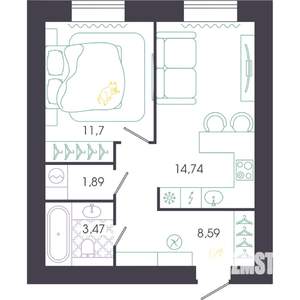 1-к квартира, вторичка, 40м2, 1/14 этаж