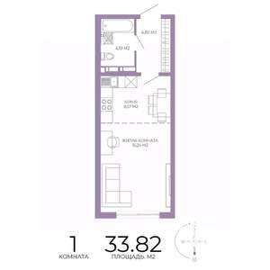 1-к квартира, строящийся дом, 34м2, 4/17 этаж