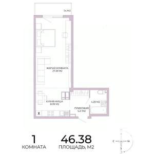 1-к квартира, строящийся дом, 46м2, 10/17 этаж