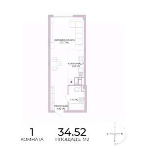 1-к квартира, вторичка, 35м2, 15/17 этаж