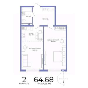 2-к квартира, строящийся дом, 65м2, 7/17 этаж