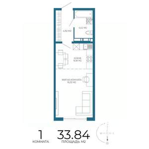 1-к квартира, строящийся дом, 34м2, 9/17 этаж