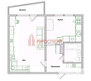 1-к квартира, вторичка, 38м2, 1/10 этаж
