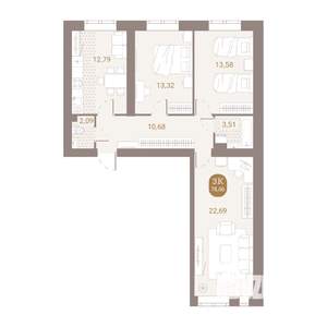 3-к квартира, вторичка, 79м2, 3/4 этаж