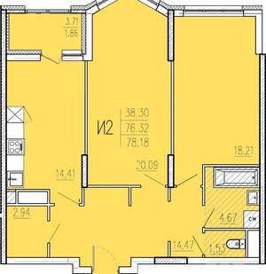 2-к квартира, сданный дом, 78м2, 8/17 этаж