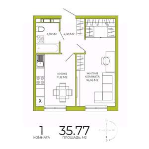 1-к квартира, строящийся дом, 36м2, 7/18 этаж