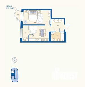 1-к квартира, вторичка, 42м2, 14/16 этаж