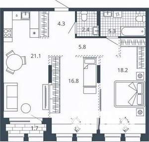 2-к квартира, вторичка, 75м2, 6/24 этаж