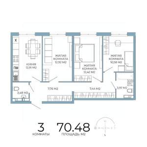 3-к квартира, строящийся дом, 70м2, 11/18 этаж