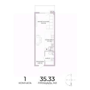 1-к квартира, строящийся дом, 35м2, 12/17 этаж