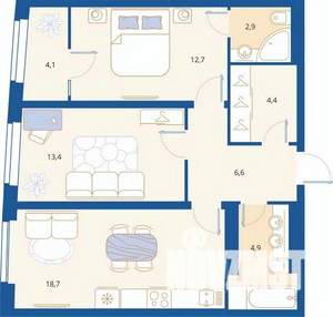 2-к квартира, вторичка, 67м2, 10/16 этаж