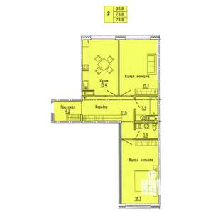 2-к квартира, строящийся дом, 74м2, 5/18 этаж