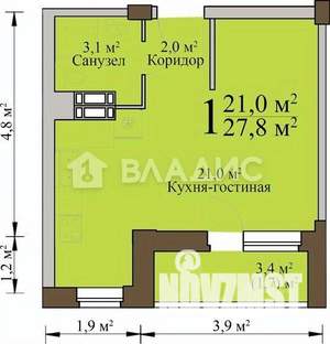 Студия квартира, вторичка, 28м2, 4/16 этаж
