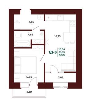 1-к квартира, вторичка, 42м2, 8/17 этаж