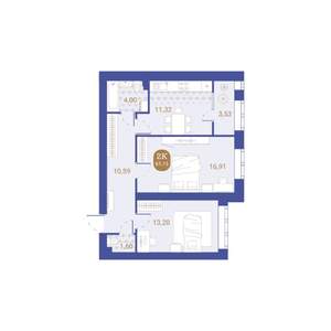 2-к квартира, вторичка, 61м2, 3/4 этаж