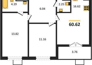 2-к квартира, строящийся дом, 61м2, 9/12 этаж