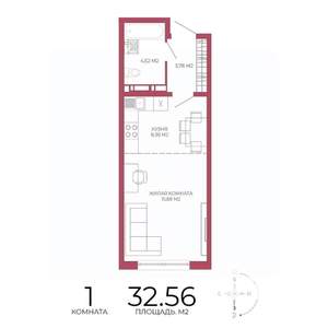 1-к квартира, строящийся дом, 33м2, 5/18 этаж