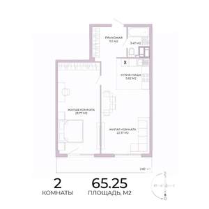 2-к квартира, вторичка, 65м2, 4/17 этаж