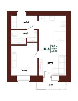 1-к квартира, вторичка, 43м2, 4/17 этаж