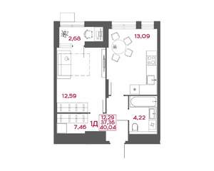 1-к квартира, вторичка, 40м2, 2/14 этаж