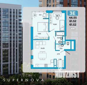 3-к квартира, сданный дом, 62м2, 6/20 этаж