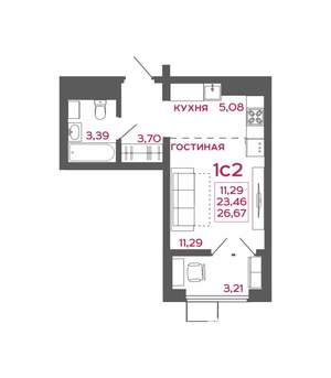 1-к квартира, вторичка, 27м2, 2/22 этаж