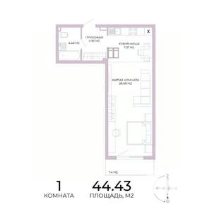 1-к квартира, строящийся дом, 44м2, 11/17 этаж
