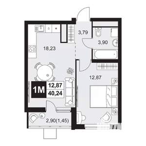 2-к квартира, вторичка, 40м2, 6/20 этаж
