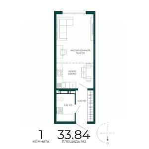 1-к квартира, строящийся дом, 34м2, 11/17 этаж