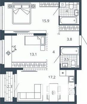 2-к квартира, вторичка, 64м2, 19/24 этаж