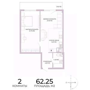 2-к квартира, вторичка, 62м2, 15/17 этаж