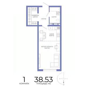 1-к квартира, строящийся дом, 39м2, 12/17 этаж