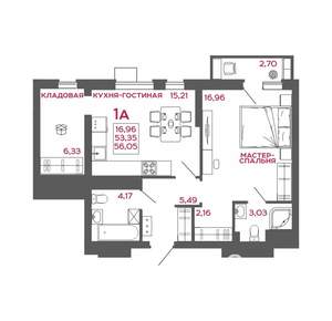 1-к квартира, вторичка, 56м2, 19/22 этаж