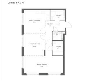 2-к квартира, вторичка, 68м2, 9/21 этаж