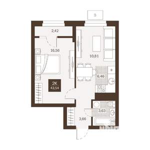 2-к квартира, вторичка, 44м2, 14/22 этаж